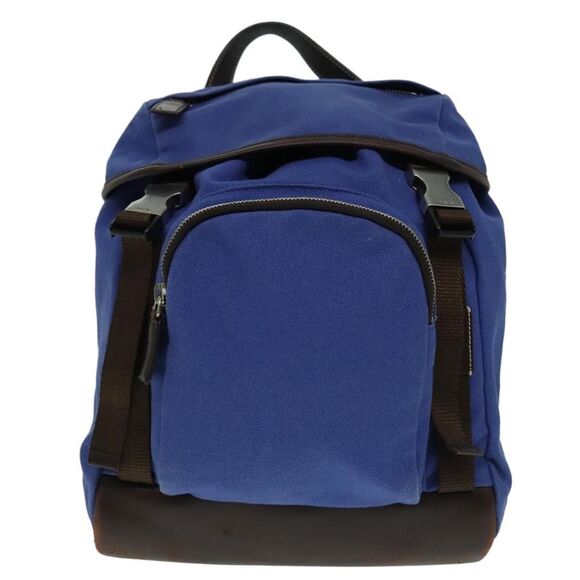 Prada Logo Backpack Canvas Blue Canvas Backpack Bag (Pre-Owned)